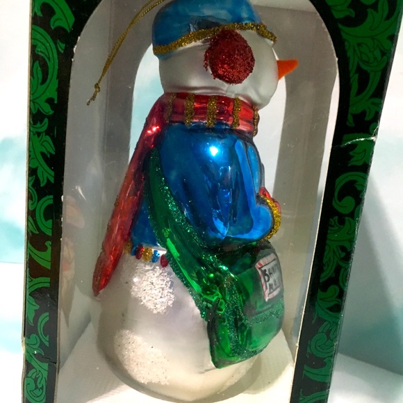 Christmas Snowman Hand Blown Glass Ornament NWT 6” - Picture 5 of 10